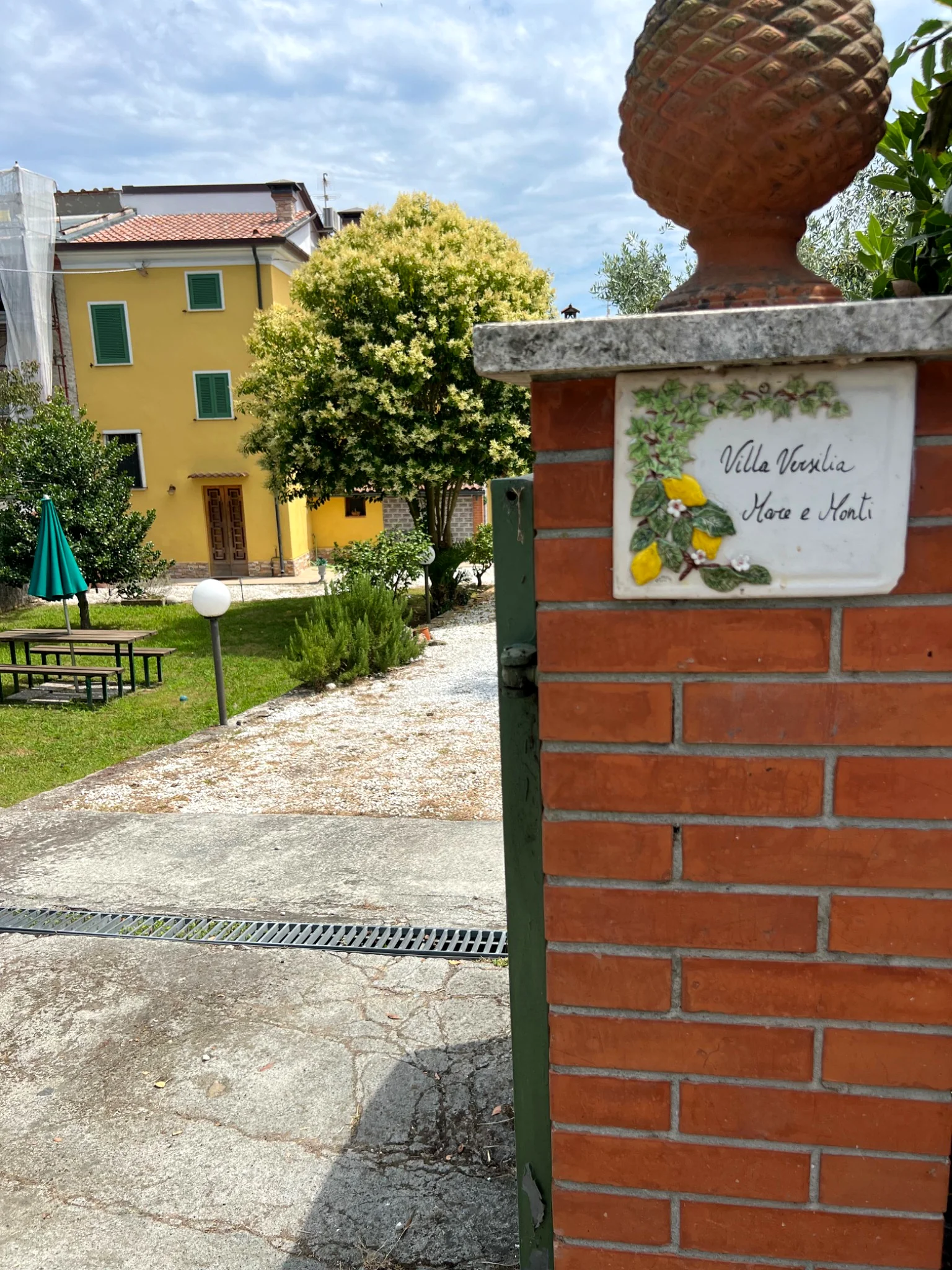 Entrance sign detail at Villa Versilia
